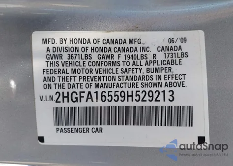 2009 Honda Civic Lx from USA, damaged, VIN 2HGFA16559H529213